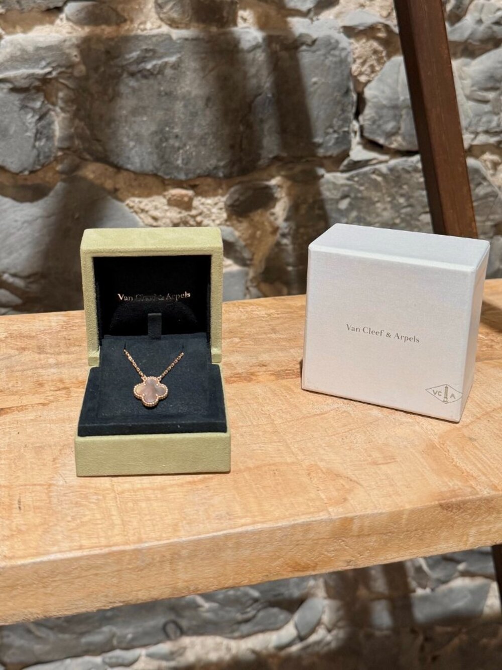Van Cleef & Arpels 18k Rose Gold Grey Mother of Pearl Vintage Alhambra Necklace